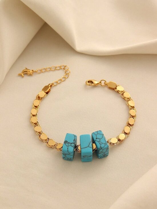 MODA ME COUTURE Jewelry - Yellow Gold Elegant Women's 3-Stone Beaded Bracelet